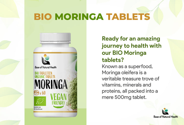 BIO Moringa Tabletten 60 stuks 500 mg - Biologische Moringa Oleifera Bladeren - 500 mg Bioactieve Bestanddelen - Moringa Capsules - Rijk aan Antioxidanten en Vitaminen - Superfoods - Hoog Gedoseerd