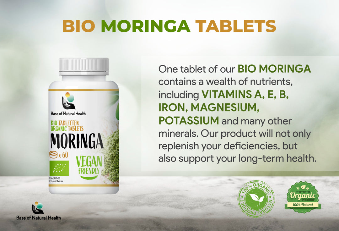 BIO Moringa Tabletten 60 stuks 500 mg - Biologische Moringa Oleifera Bladeren - 500 mg Bioactieve Bestanddelen - Moringa Capsules - Rijk aan Antioxidanten en Vitaminen - Superfoods - Hoog Gedoseerd