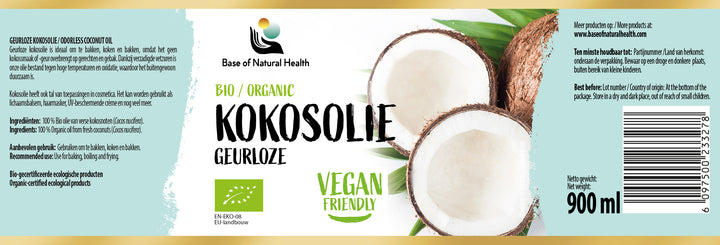 Ongeparfumeerde Kokosolie 900ml - Biologisch, Verzorgende Huidolie, Natuurlijk, Ongeraffineerd - Voor Koken, Bakken, Haar & Huid